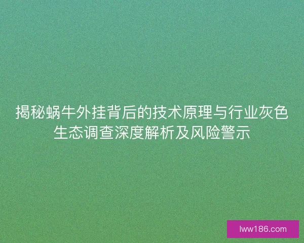 揭秘蜗牛外挂背后的技术原理与行业灰色生态调查深度解析及风险警示